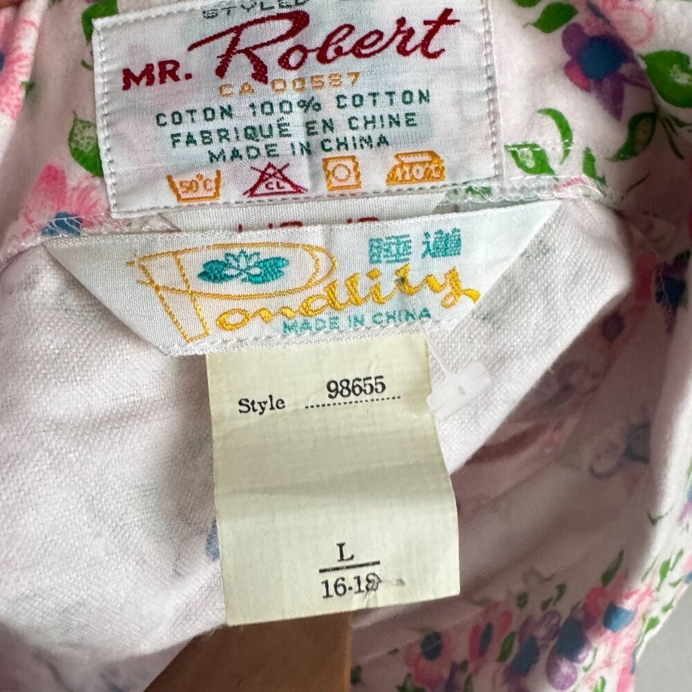 Vintage Mr. Robert 100% Cotton Flannel Pink Blue Floral Nightgown L - Picture 3 of 4